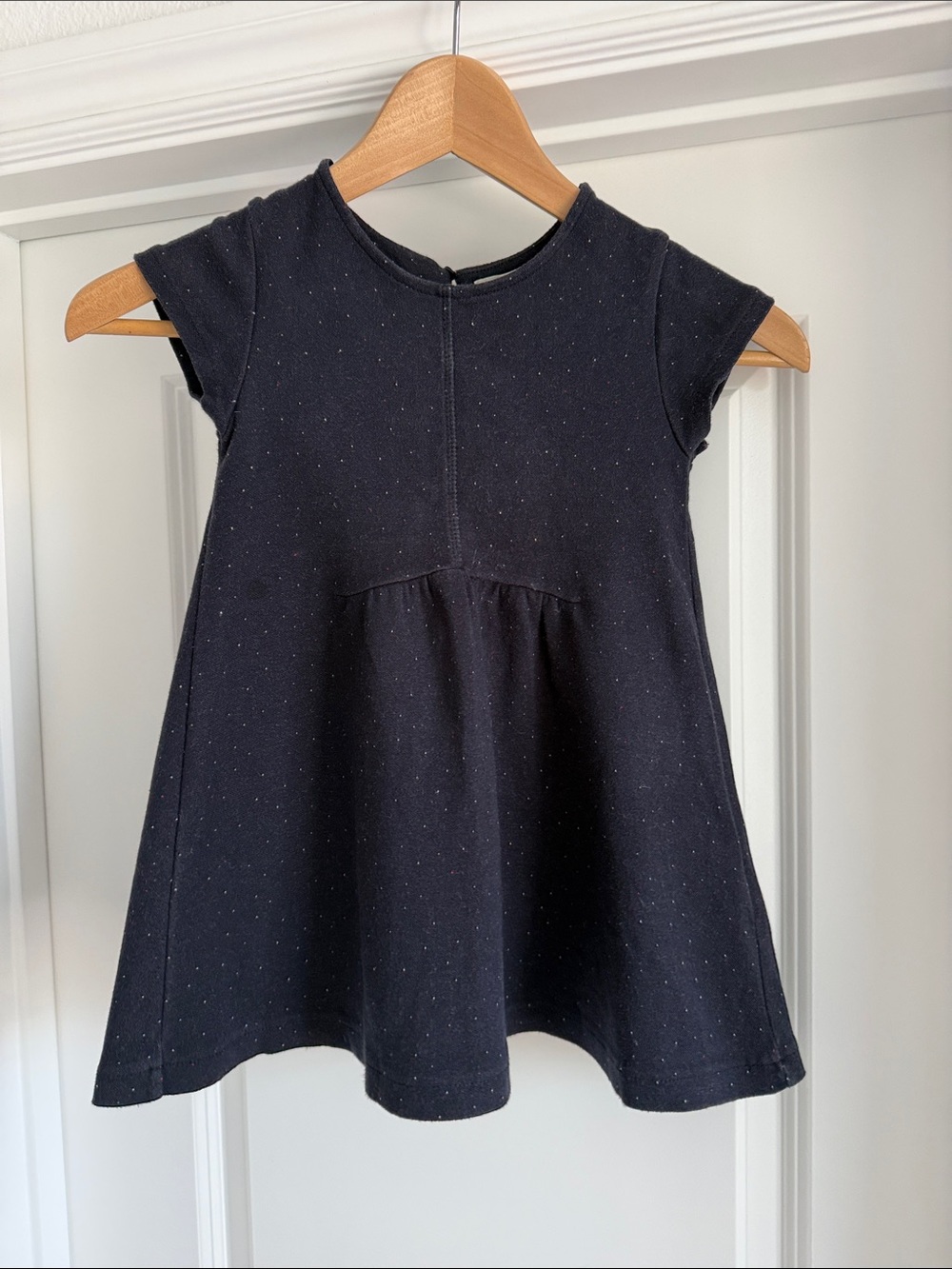 Zara girls speckled cotton knit short sleeve dress size 5 navy